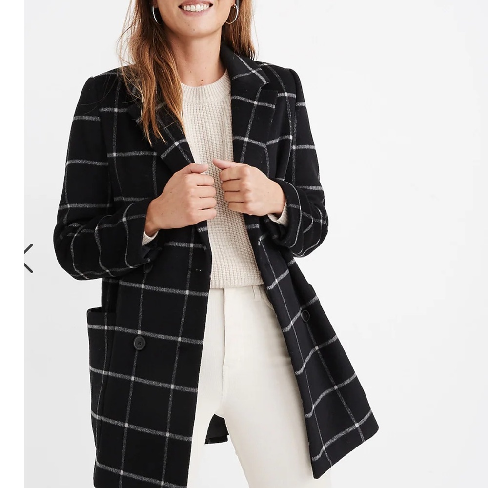 MADEWELL Hollis Double-Breasted Wool Coat in Windowpane - size XS - Like New